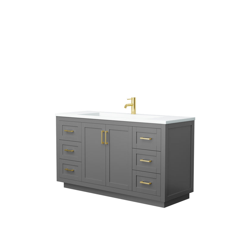 Wyndham Miranda 60" Single Bathroom Vanity In Dark Gray Matte White Solid Surface In 1.25" Thickness Integrated Sink Brushed Gold Trims And No Mirror WCF292960SGGK1INTMXX