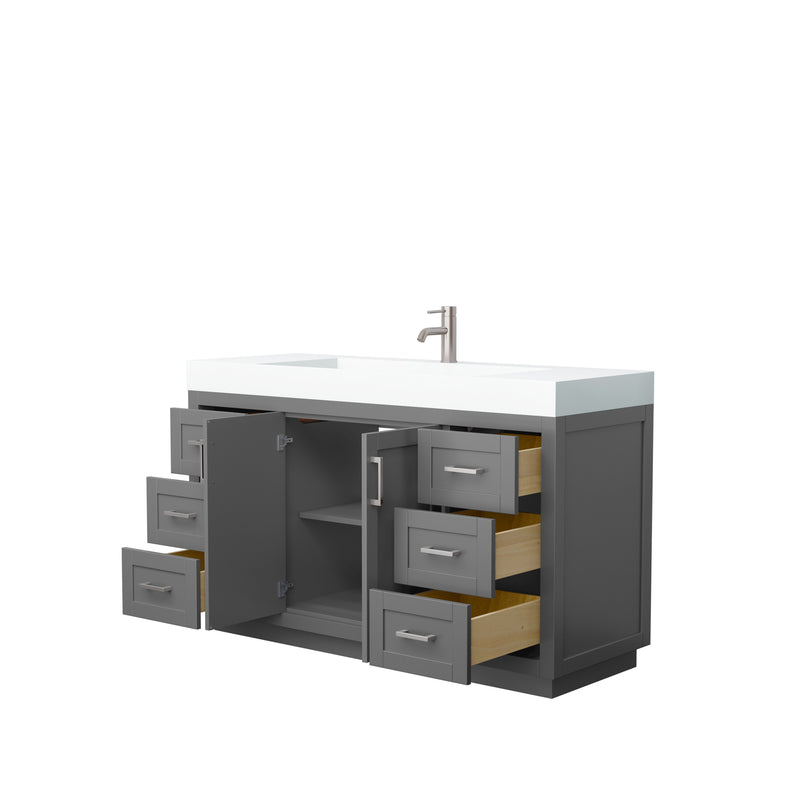 Wyndham Miranda 60" Single Bathroom Vanity In Dark Gray Matte White Solid Surface In 4" Thickness Integrated Sink Brushed Nickel Trims and No Mirror WCF292960SKGK4INTMXX