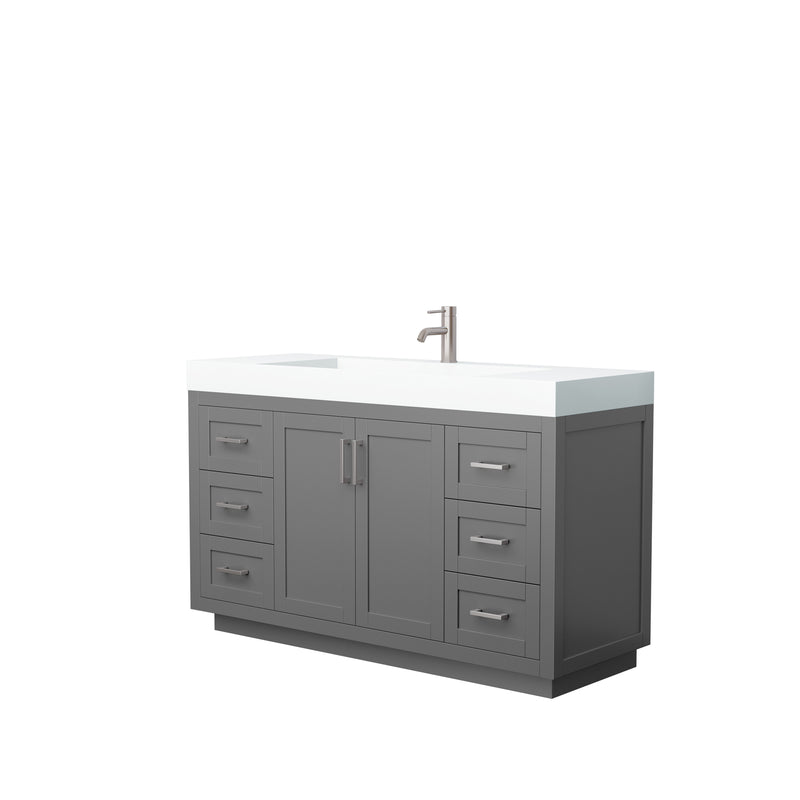 Wyndham Miranda 60" Single Bathroom Vanity In Dark Gray Matte White Solid Surface In 4" Thickness Integrated Sink Brushed Nickel Trims And No Mirror WCF292960SKGK4INTMXX