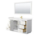 Wyndham Miranda 60" Single Bathroom Vanity In White Light-Vein Carrara Cultured Marble Countertop Undermount Square Sink Brushed Gold Trims and 58" Mirror WCF292960SWGC2UNSM58