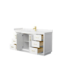 Wyndham Miranda 60" Single Bathroom Vanity In White Light-Vein Carrara Cultured Marble Countertop Undermount Square Sink Brushed Gold Trims and No Mirror WCF292960SWGC2UNSMXX