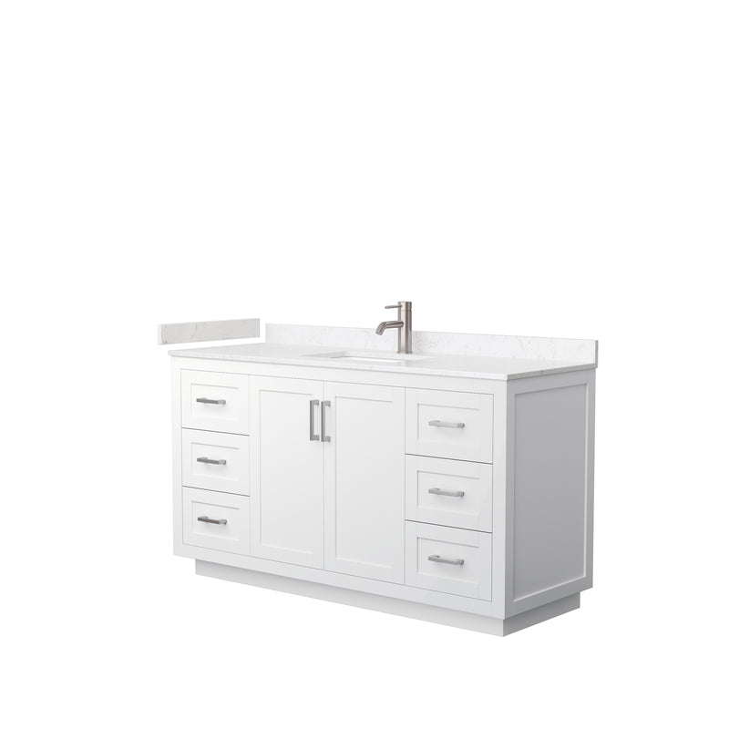 Wyndham Miranda 60" Single Bathroom Vanity In White Light-Vein Carrara Cultured Marble Countertop Undermount Square Sink Brushed Nickel Trims And No Mirror WCF292960SWHC2UNSMXX