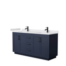 Wyndham Miranda 66" Double Bathroom Vanity In Dark Blue White Cultured Marble Countertop Undermount Square Sinks Matte Black Trim WCF292966DBBWCUNSMXX