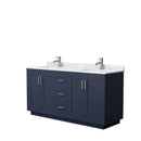 Wyndham Miranda 66" Double Bathroom Vanity In Dark Blue White Carrara Marble Countertop Undermount Square Sinks Brushed Nickel Trim WCF292966DBNCMUNSMXX