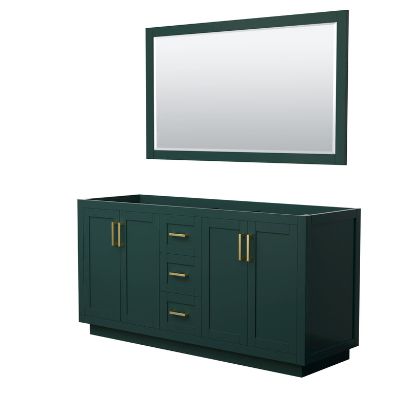 Wyndham Miranda 66" Double Bathroom Vanity In Green No Countertop No Sink Brushed Gold Trim 58" Mirror WCF292966DGDCXSXXM58