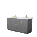 Wyndham Miranda 66" Double Bathroom Vanity In Dark Gray White Carrara Marble Countertop Undermount Square Sinks Brushed Gold Trim WCF292966DGGCMUNSMXX