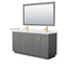 Wyndham Miranda 66" Double Bathroom Vanity In Dark Gray White Cultured Marble Countertop Undermount Square Sinks Brushed Gold Trim 58" Mirror WCF292966DGGWCUNSM58