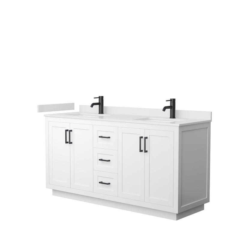 Wyndham Miranda 66" Double Bathroom Vanity In White White Cultured Marble Countertop Undermount Square Sinks Matte Black Trim WCF292966DWBWCUNSMXX