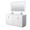 Wyndham Miranda 66" Double Bathroom Vanity In White White Carrara Marble Countertop Undermount Square Sinks Brushed Nickel Trim 58" Mirror WCF292966DWHCMUNSM58