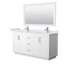 Wyndham Miranda 66" Double Bathroom Vanity In White White Cultured Marble Countertop Undermount Square Sinks Brushed Nickel Trim 58" Mirror WCF292966DWHWCUNSM58