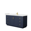 Wyndham Miranda 66" Single Bathroom Vanity In Dark Blue Light-Vein Carrara Cultured Marble Countertop Undermount Square Sink Brushed Gold Trim WCF292966SBLC2UNSMXX