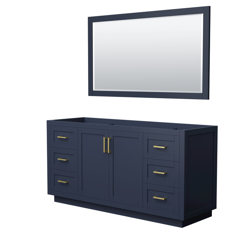 Wyndham Miranda 66" Single Bathroom Vanity In Dark Blue No Countertop No Sink Brushed Gold Trim 58" Mirror WCF292966SBLCXSXXM58