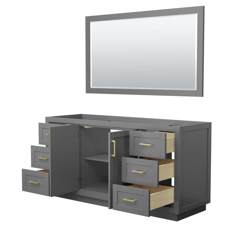 Wyndham Miranda 66" Single Bathroom Vanity In Dark Gray No Countertop No Sink Brushed Gold Trim 58" Mirror WCF292966SGGCXSXXM58