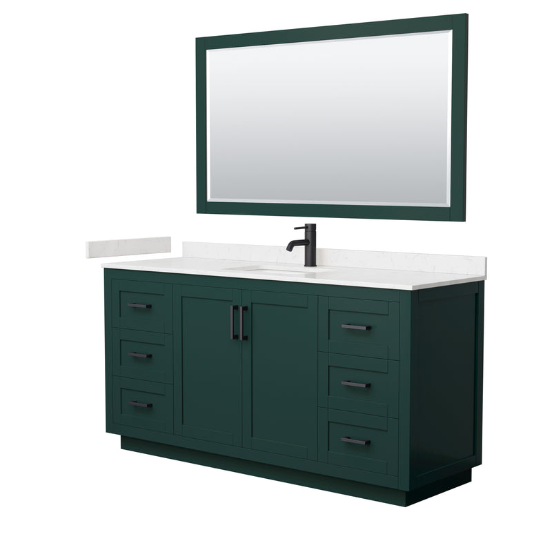 Wyndham Miranda 66" Single Bathroom Vanity In Green Light-Vein Carrara Cultured Marble Countertop Undermount Square Sink Matte Black Trim 58" Mirror WCF292966SGKC2UNSM58