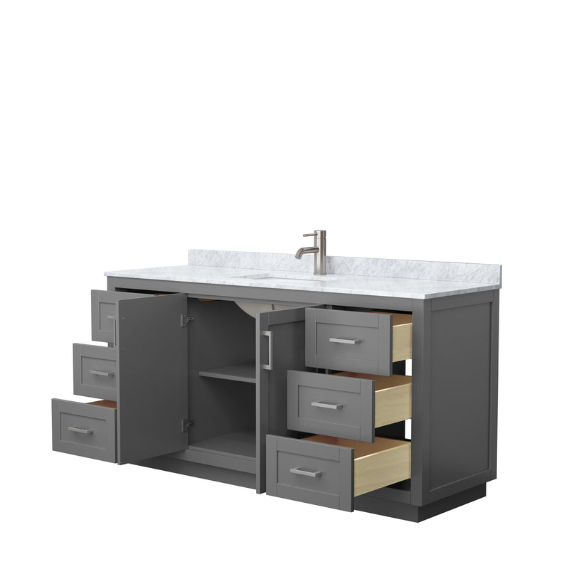 Wyndham Miranda 66" Single Bathroom Vanity In Dark Gray White Carrara Marble Countertop Undermount Square Sink Brushed Nickel Trim WCF292966SKGCMUNSMXX