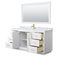 Wyndham Miranda 66" Single Bathroom Vanity In White White Carrara Marble Countertop Undermount Square Sink Brushed Gold Trim 58" Mirror WCF292966SWGCMUNSM58