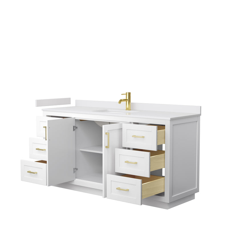 Wyndham Miranda 66" Single Bathroom Vanity In White White Cultured Marble Countertop Undermount Square Sink Brushed Gold Trim WCF292966SWGWCUNSMXX