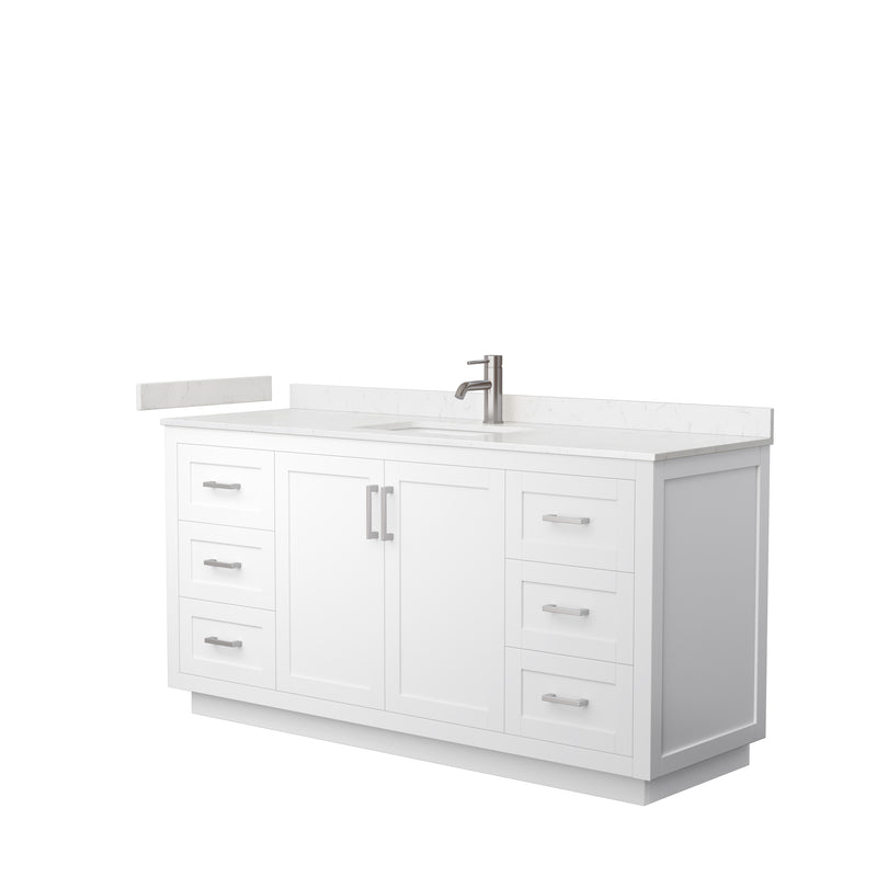 Wyndham Miranda 66" Single Bathroom Vanity In White Light-Vein Carrara Cultured Marble Countertop Undermount Square Sink Brushed Nickel Trim WCF292966SWHC2UNSMXX