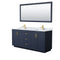 Wyndham Miranda 72" Double Bathroom Vanity In Dark Blue White Carrara Marble Countertop Undermount Square Sinks Brushed Gold Trims And 70" Mirror WCF292972DBLCMUNSM70