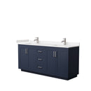 Wyndham Miranda 72" Double Bathroom Vanity In Dark Blue Light-Vein Carrara Cultured Marble Countertop Undermount Square Sinks Brushed Nickel Trims And No Mi WCF292972DBNC2UNSMXX