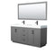 Wyndham Miranda 72" Double Bathroom Vanity In Dark Gray Matte White Solid Surface In 4" Thickness Integrated Sinks Black Trims And 70" Mirror WCF292972DGBK4INTM70