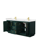 Wyndham Miranda 72" Double Bathroom Vanity In Green Light-Vein Carrara Cultured Marble Countertop Undermount Square Sinks Brushed Gold Trim WCF292972DGDC2UNSMXX