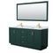 Wyndham Miranda 72" Double Bathroom Vanity In Green White Carrara Marble Countertop Undermount Square Sinks Brushed Gold Trim 70" Mirror WCF292972DGDCMUNSM70