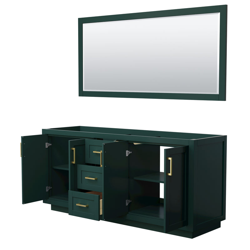 Wyndham Miranda 72" Double Bathroom Vanity In Green No Countertop No Sink Brushed Gold Trim 70" Mirror WCF292972DGDCXSXXM70