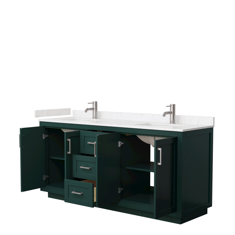 Wyndham Miranda 72" Double Bathroom Vanity In Green Light-Vein Carrara Cultured Marble Countertop Undermount Square Sinks Brushed Nickel Trim WCF292972DGEC2UNSMXX