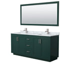 Wyndham Miranda 72" Double Bathroom Vanity In Green White Carrara Marble Countertop Undermount Square Sinks Brushed Nickel Trim 70" Mirror WCF292972DGECMUNSM70