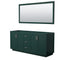 Wyndham Miranda 72" Double Bathroom Vanity In Green No Countertop No Sink Brushed Nickel Trim 70" Mirror WCF292972DGECXSXXM70