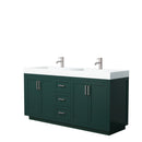 Wyndham Miranda 72" Double Bathroom Vanity In Green 4" Thick Matte White Solid Surface Countertop Integrated Sinks Brushed Nickel Trim WCF292972DGEK4INTMXX