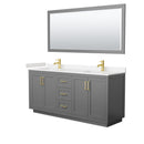 Wyndham Miranda 72" Double Bathroom Vanity In Dark Gray Light-Vein Carrara Cultured Marble Countertop Undermount Square Sinks Brushed Gold Trims And 70" Mir WCF292972DGGC2UNSM70