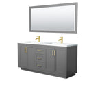 Wyndham Miranda 72" Double Bathroom Vanity In Dark Gray Matte White Solid Surface In 1.25" Thickness Integrated Sinks Brushed Gold Trims And 70" Mirror WCF292972DGGK1INTM70