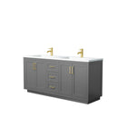 Wyndham Miranda 72" Double Bathroom Vanity In Dark Gray Matte White Solid Surface In 1.25" Thickness Integrated Sinks Brushed Gold Trims And No Mirror WCF292972DGGK1INTMXX