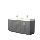 Wyndham Miranda 72" Double Bathroom Vanity In Dark Gray Matte White Solid Surface In 4" Thickness Integrated Sinks Brushed Gold Trims And No Mirror WCF292972DGGK4INTMXX