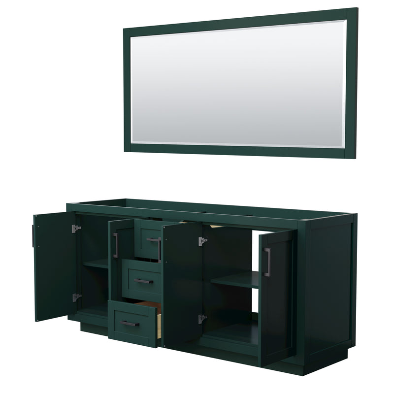 Wyndham Miranda 72" Double Bathroom Vanity In Green No Countertop No Sink Matte Black Trim 70" Mirror WCF292972DGKCXSXXM70