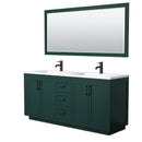 Wyndham Miranda 72" Double Bathroom Vanity In Green 1.25" Thick Matte White Solid Surface Countertop Integrated Sinks Matte Black Trim 70" Mirror WCF292972DGKK1INTM70