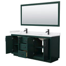 Wyndham Miranda 72" Double Bathroom Vanity In Green White Cultured Marble Countertop Undermount Square Sinks Matte Black Trim 70" Mirror WCF292972DGKWCUNSM70