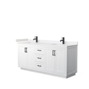 Wyndham Miranda 72" Double Bathroom Vanity In White Light-Vein Carrara Cultured Marble Countertop Undermount Square Sinks Black Trims And No Mirror WCF292972DWBC2UNSMXX