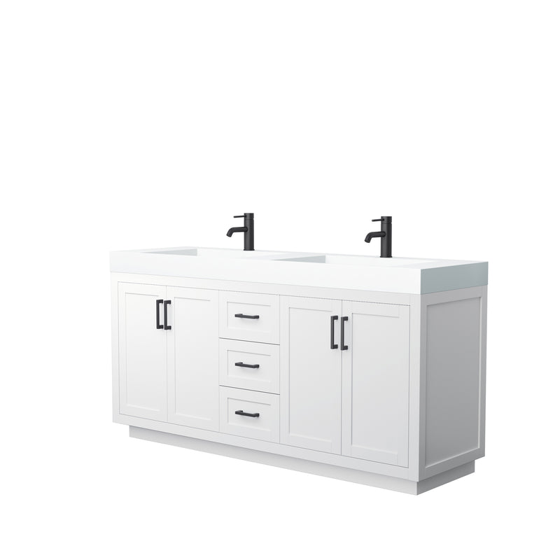 Wyndham Miranda 72" Double Bathroom Vanity In White Matte White Solid Surface In 4" Thickness Integrated Sinks Black Trims And No Mirror WCF292972DWBK4INTMXX