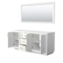 Wyndham Miranda 72" Double Bathroom Vanity In White No Countertop No Sink Brushed Gold Trims and 70" Mirror WCF292972DWGCXSXXM70