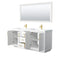 Wyndham Miranda 72" Double Bathroom Vanity In White Matte White Solid Surface In 1.25" Thickness Integrated Sinks Brushed Gold Trims and 70" Mirror WCF292972DWGK1INTM70