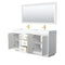 Wyndham Miranda 72" Double Bathroom Vanity In White Matte White Solid Surface In 4" Thickness Integrated Sinks Brushed Gold Trims and 70" Mirror WCF292972DWGK4INTM70