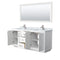 Wyndham Miranda 72" Double Bathroom Vanity In White White Carrara Marble Countertop Undermount Square Sinks Brushed Nickel Trims and 70" Mirror WCF292972DWHCMUNSM70