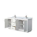 Wyndham Miranda 72" Double Bathroom Vanity In White White Carrara Marble Countertop Undermount Square Sinks Brushed Nickel Trims and No Mirror WCF292972DWHCMUNSMXX