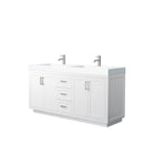 Wyndham Miranda 72" Double Bathroom Vanity In White Matte White Solid Surface In 4" Thickness Integrated Sinks Brushed Nickel Trims And No Mirror WCF292972DWHK4INTMXX