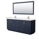 Wyndham Miranda 80" Double Bathroom Vanity In Dark Blue Light-Vein Carrara Cultured Marble Countertop Undermount Square Sinks Brushed Nickel Trims And 70" M WCF292980DBNC2UNSM70