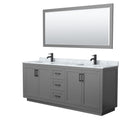 Wyndham Miranda 80" Double Bathroom Vanity In Dark Gray White Carrara Marble Countertop Undermount Square Sinks Black Trims And 70" Mirror WCF292980DGBCMUNSM70