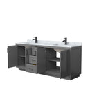 Wyndham Miranda 80" Double Bathroom Vanity In Dark Gray White Carrara Marble Countertop Undermount Square Sinks Black Trims and No Mirror WCF292980DGBCMUNSMXX